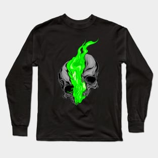 green flaming skull Long Sleeve T-Shirt